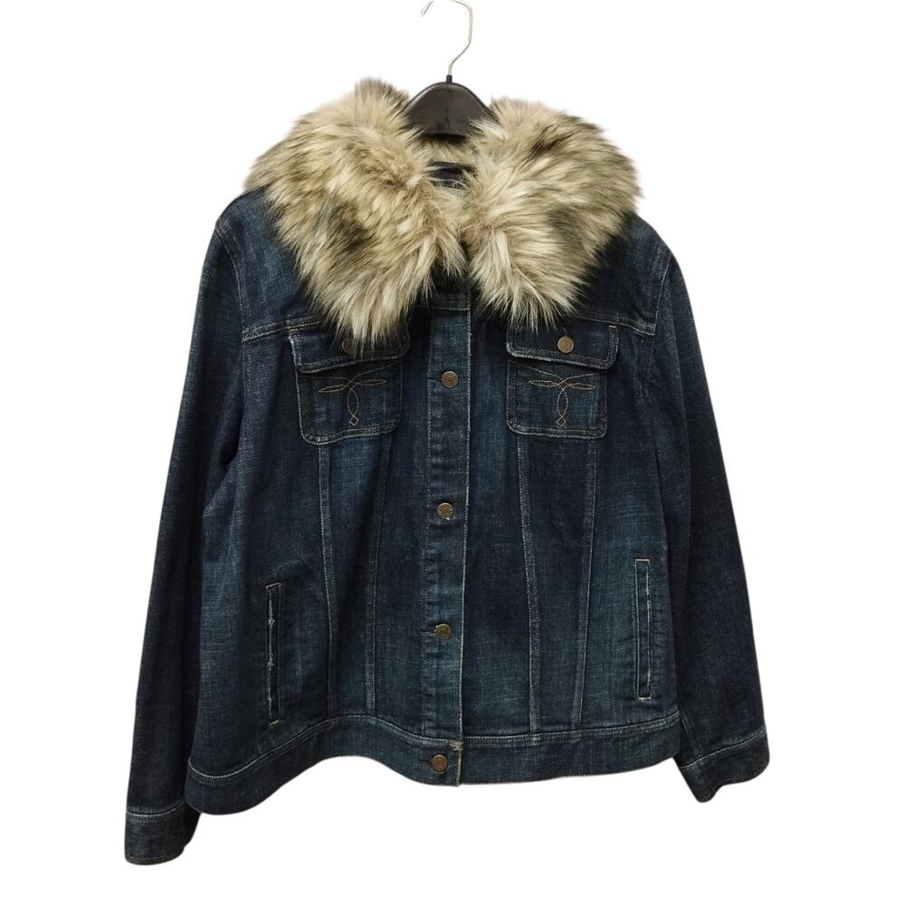 Lauren Ralph Lauren Y2K Faux Fur Collar Denim Jacket 2X 3X Western Rodeo Ranch